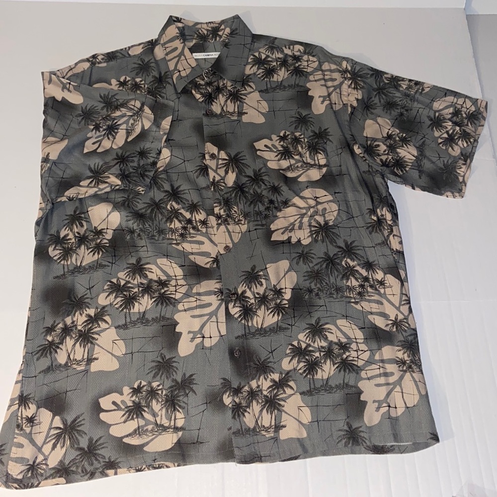Moda Campia Moda Men’s Large Green And Tan Rayon Palm Tree Print Hawaiian Shirt